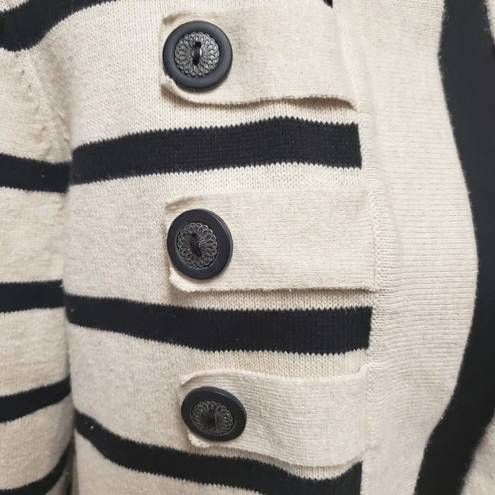 Christopher & Banks Double Breasted Knit Oatmeal Black Stripes Cardigan L NWOT